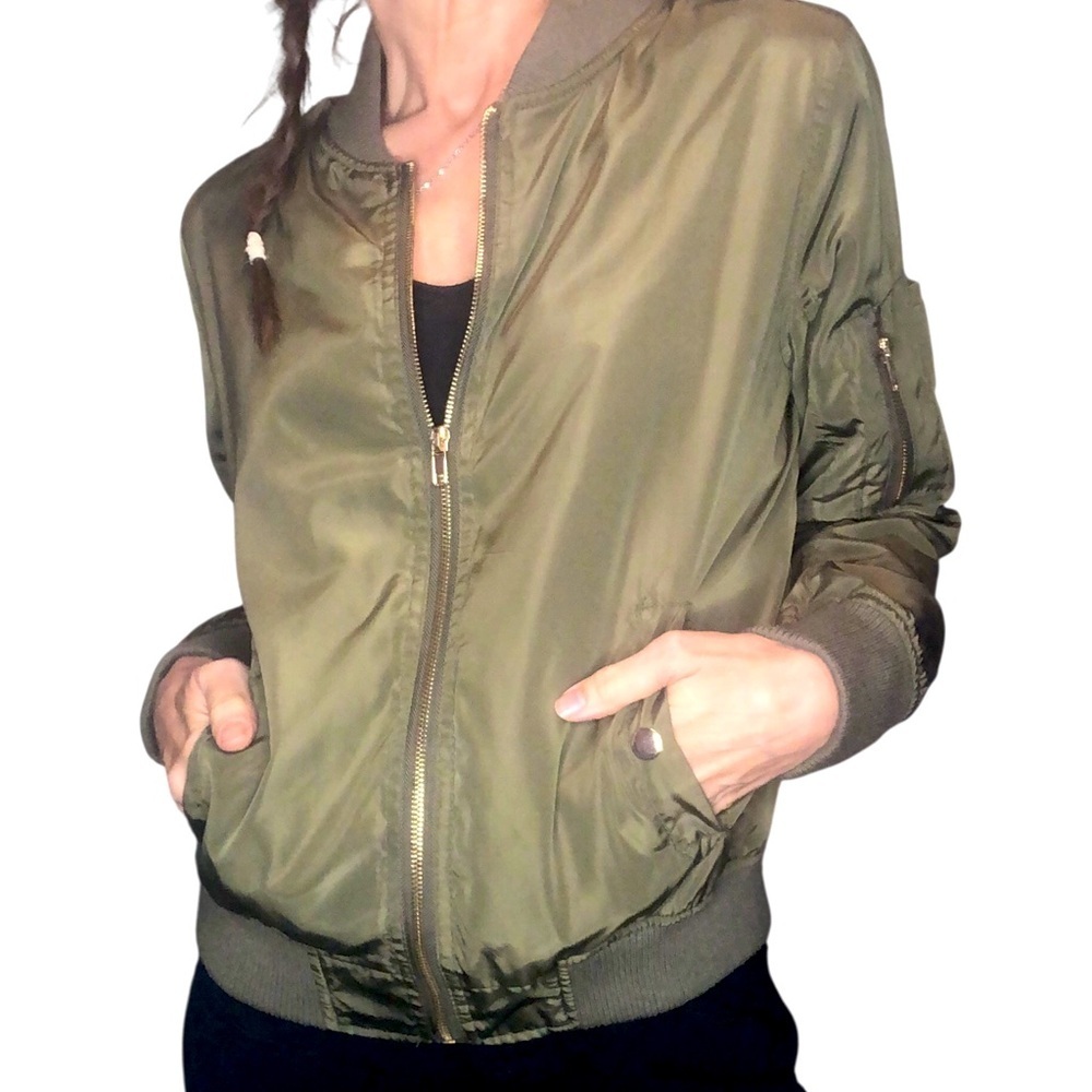 Vtg Y2K Charlotte Russe Satin Bomber Jacket Sz M Olive Green Street Grunge Rock